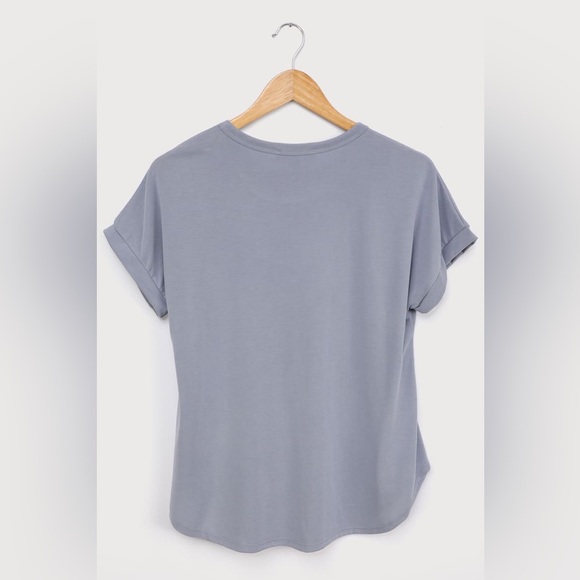 NWT Lulus Easily Enjoyed Dusty Blue Crew Neck Tee - Picture 2 of 8